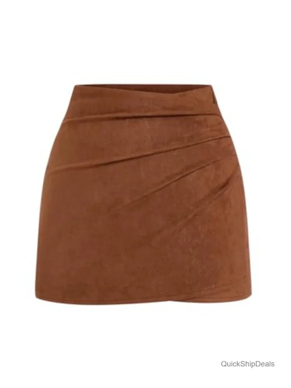 Plus Size Faux Suede Ruched Wrap Front Mini Skirt